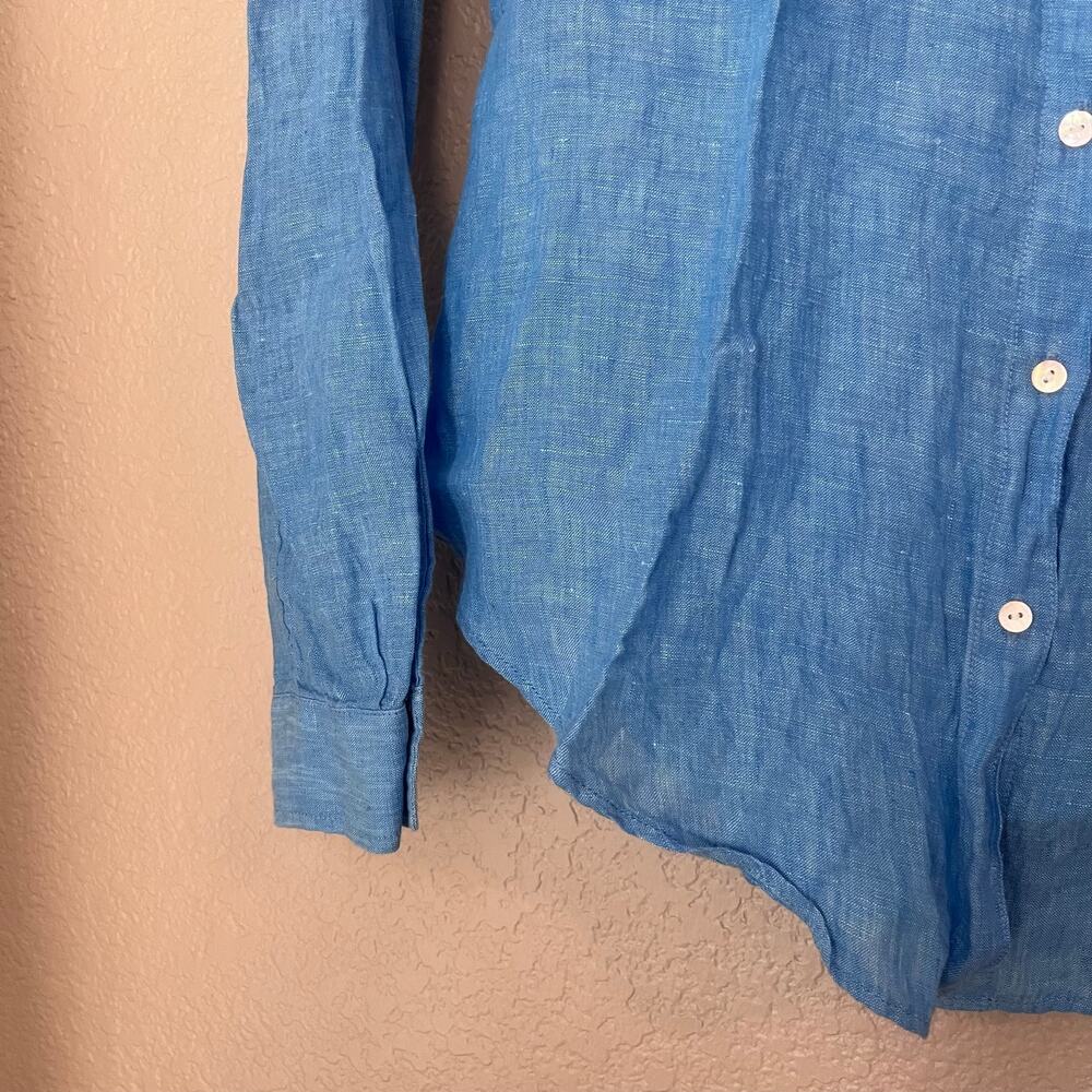 Lilly Pulitzer 100% Linen Blue Button Down Shirt Long Sleeve Medium Collared - Picture 5 of 8